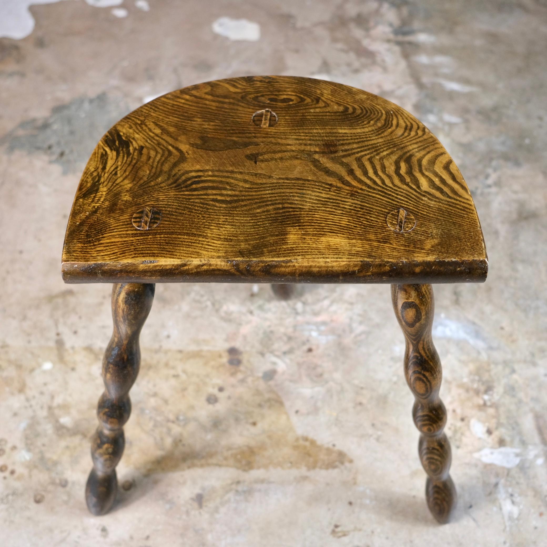 Set of 3 tripod farmer stools from France, 1940s 2
