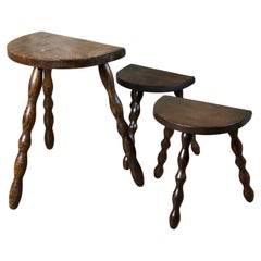 Set of 3 tripod farmer stools from France, 1940s