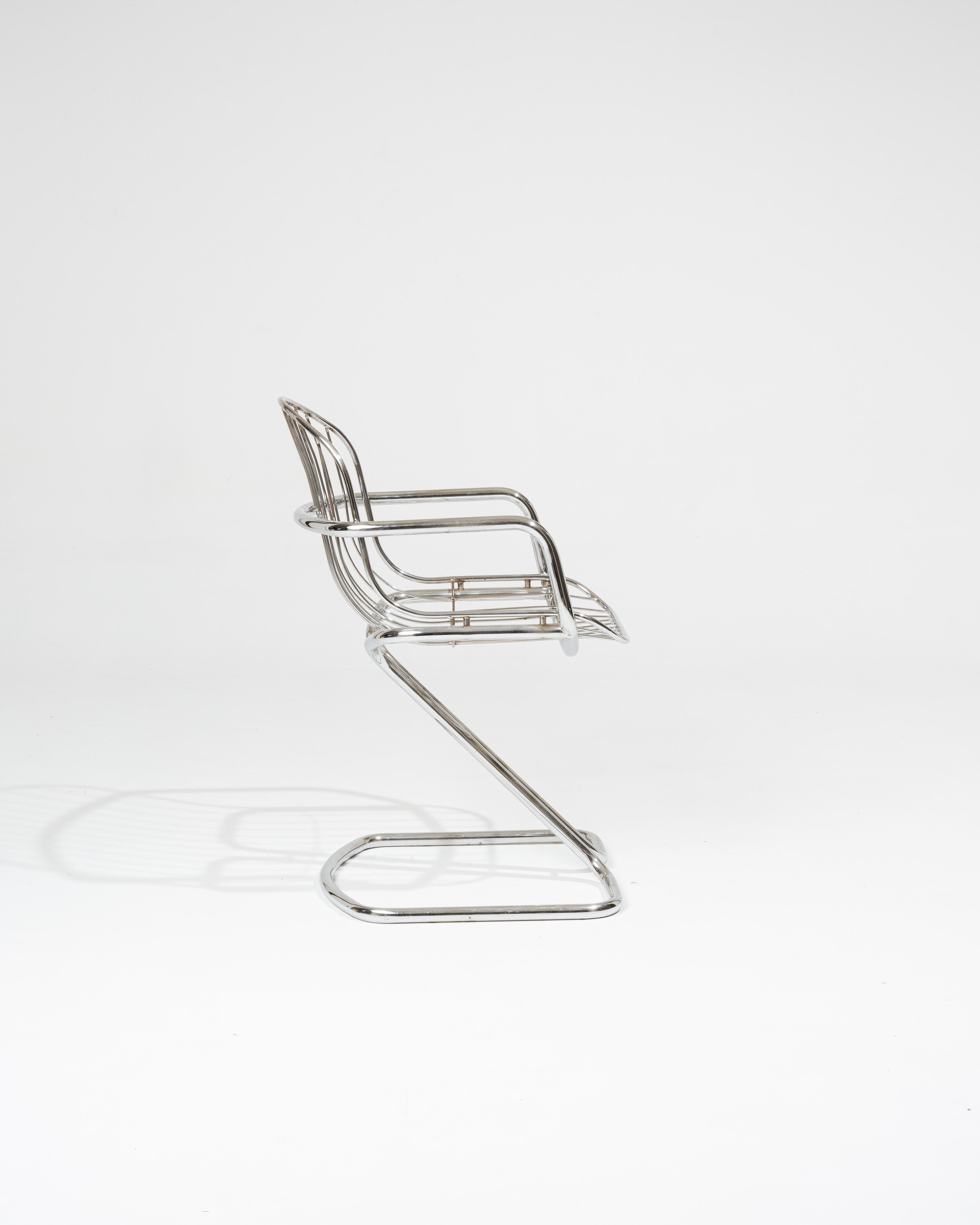 Metal Set of 3 tubular chrome chairs, 1970s For Sale