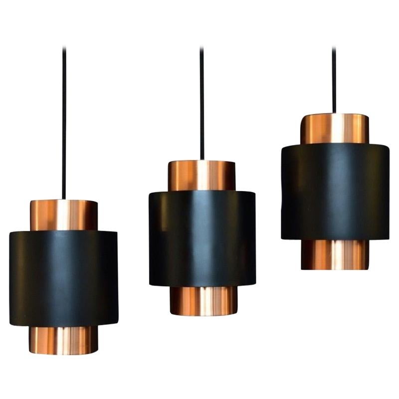 Set of 3 "Tunika" Copper Pendant Lamps by Fog & Mørup, Denmark, 1963