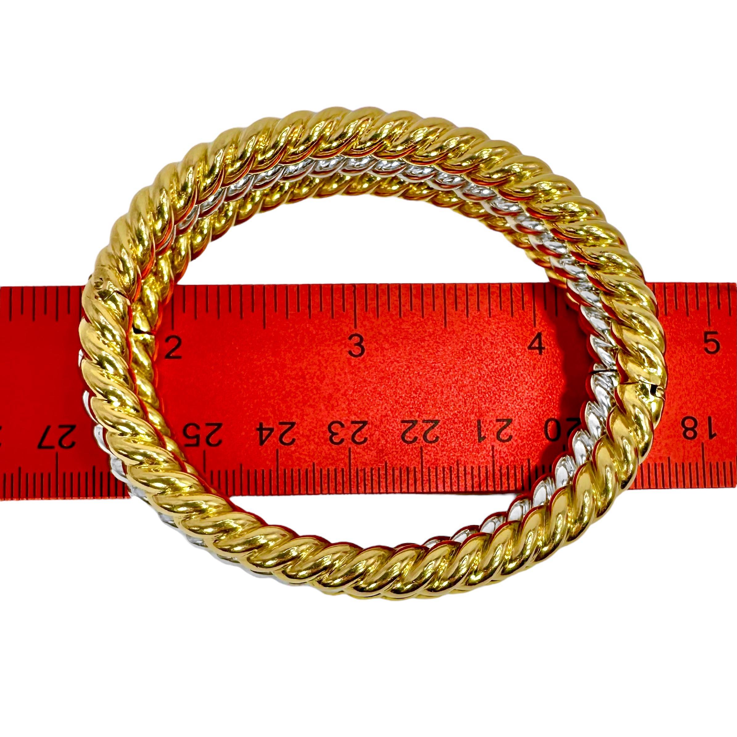 Set aus 3 ovalen Armbändern mit gedrehtem Seil und Scharnier 18K Gelb-, Weiß- und Roségold im Angebot 6