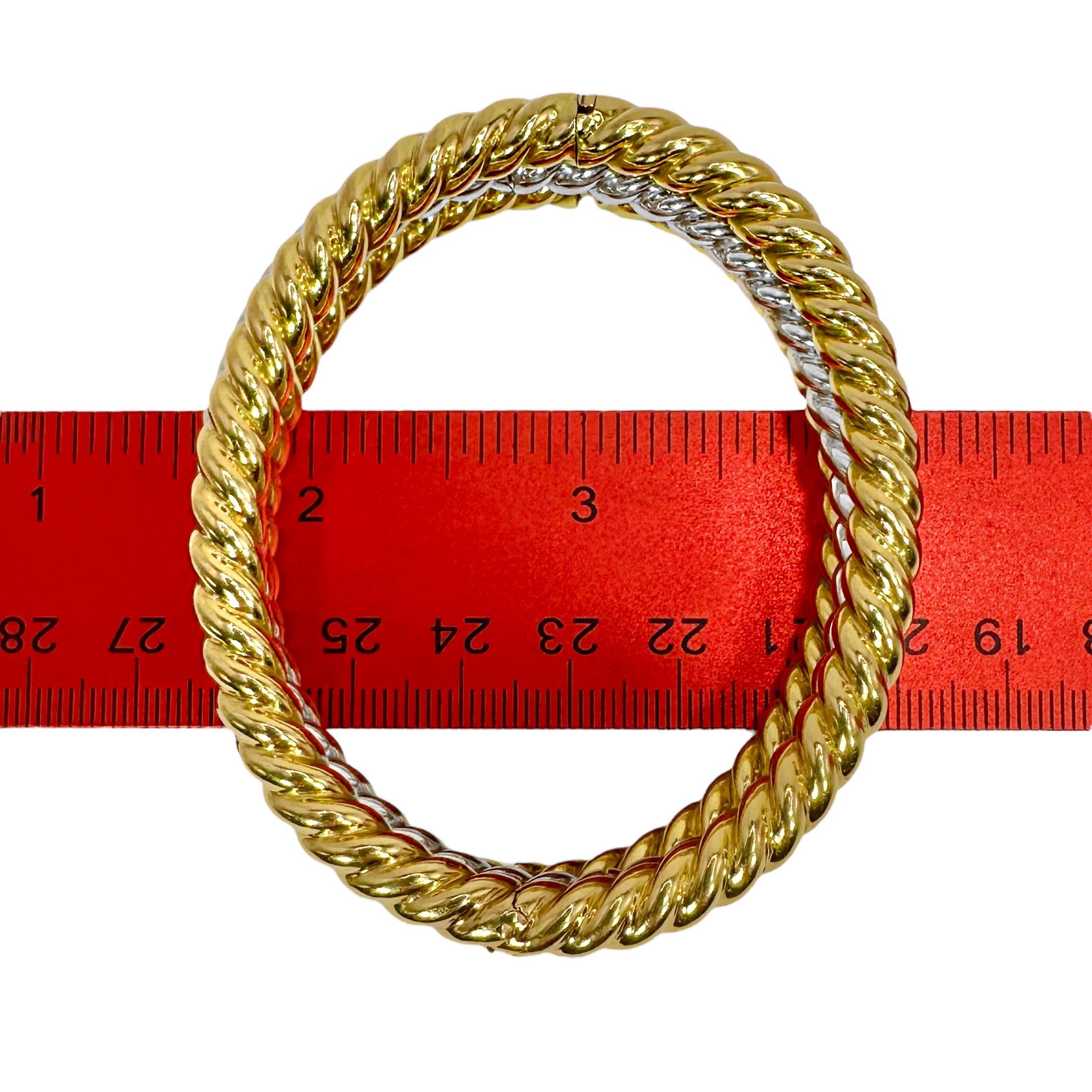 Set aus 3 ovalen Armbändern mit gedrehtem Seil und Scharnier 18K Gelb-, Weiß- und Roségold im Angebot 7