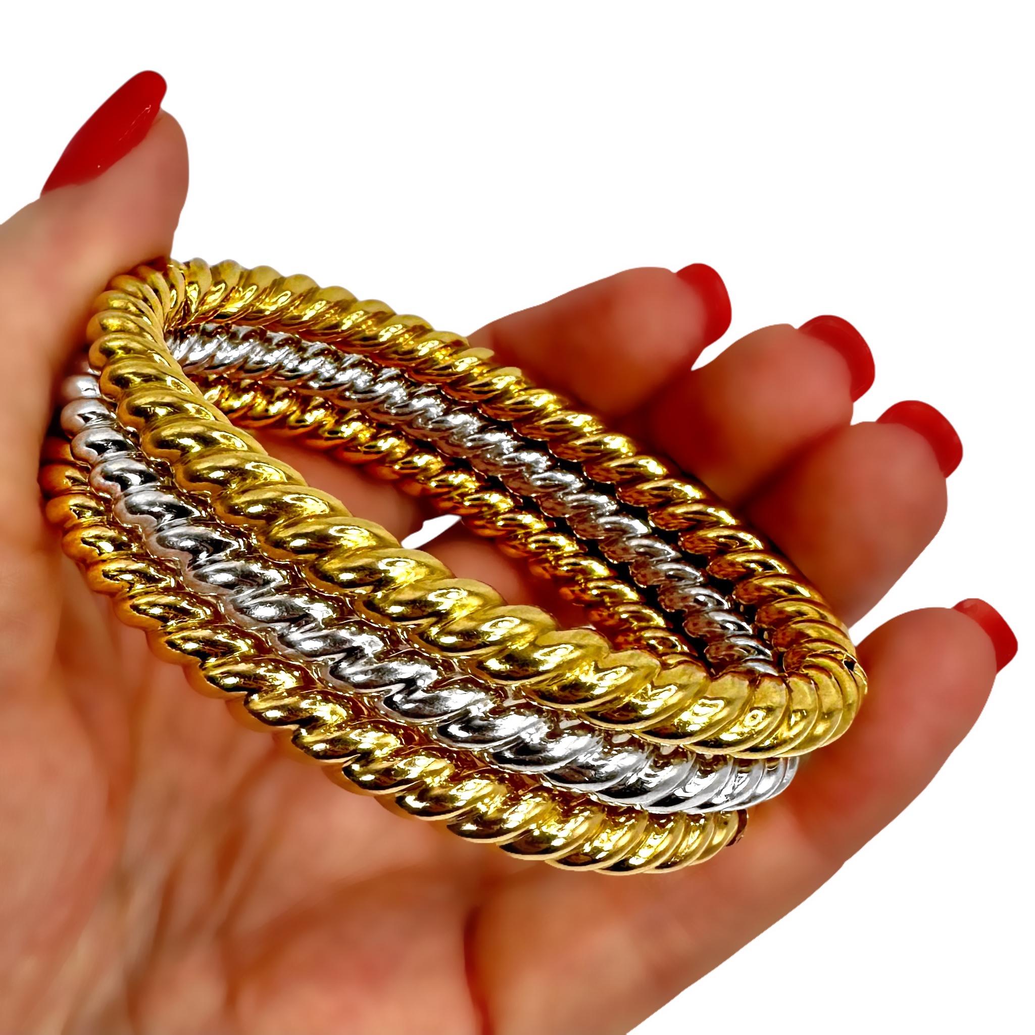 Set aus 3 ovalen Armbändern mit gedrehtem Seil und Scharnier 18K Gelb-, Weiß- und Roségold im Angebot 8