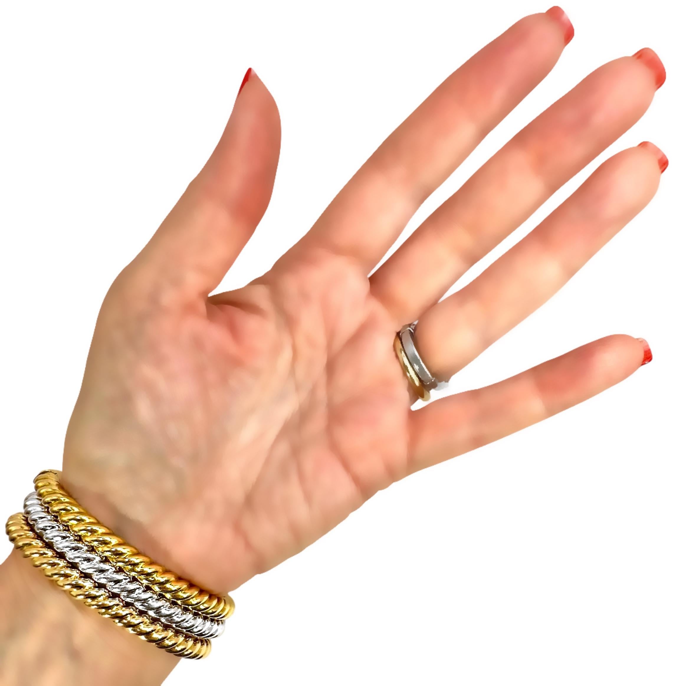 Set aus 3 ovalen Armbändern mit gedrehtem Seil und Scharnier 18K Gelb-, Weiß- und Roségold im Angebot 12