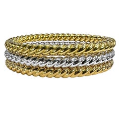 Set of 3 Twisted Rope Hinged Oval Bangle Bracelets 18K Yellow, White & Rose Gold