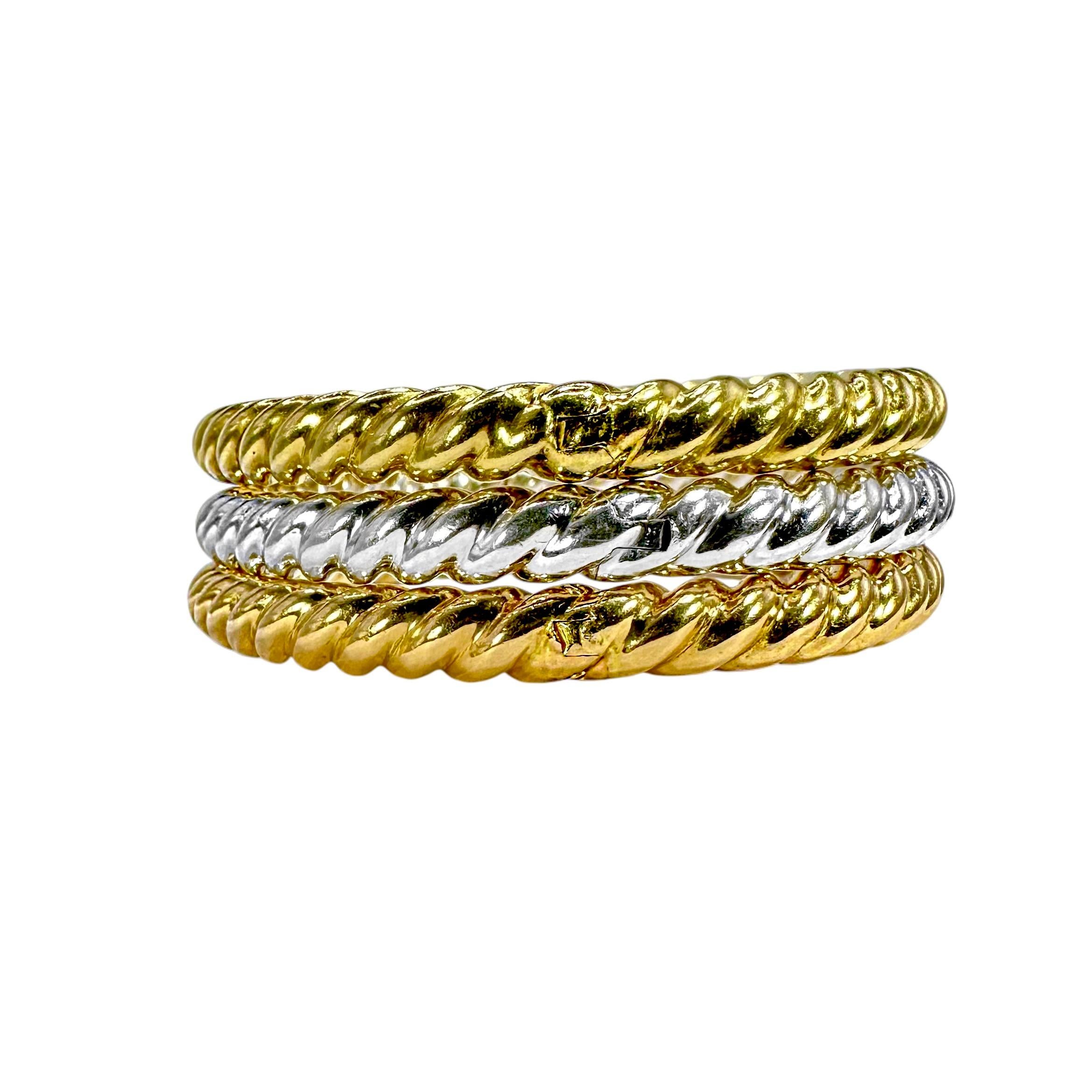 Set aus 3 ovalen Armbändern mit gedrehtem Seil und Scharnier 18K Gelb-, Weiß- und Roségold (Moderne) im Angebot