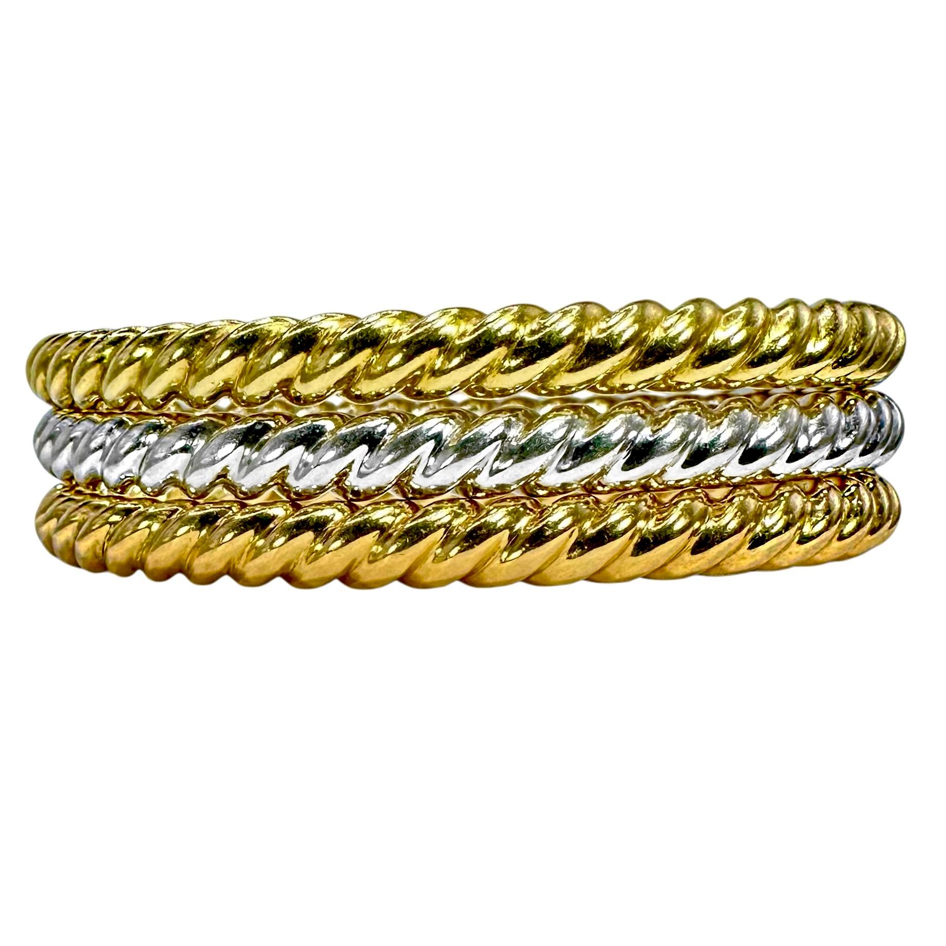 Set aus 3 ovalen Armbändern mit gedrehtem Seil und Scharnier 18K Gelb-, Weiß- und Roségold im Zustand „Gut“ im Angebot in Palm Beach, FL
