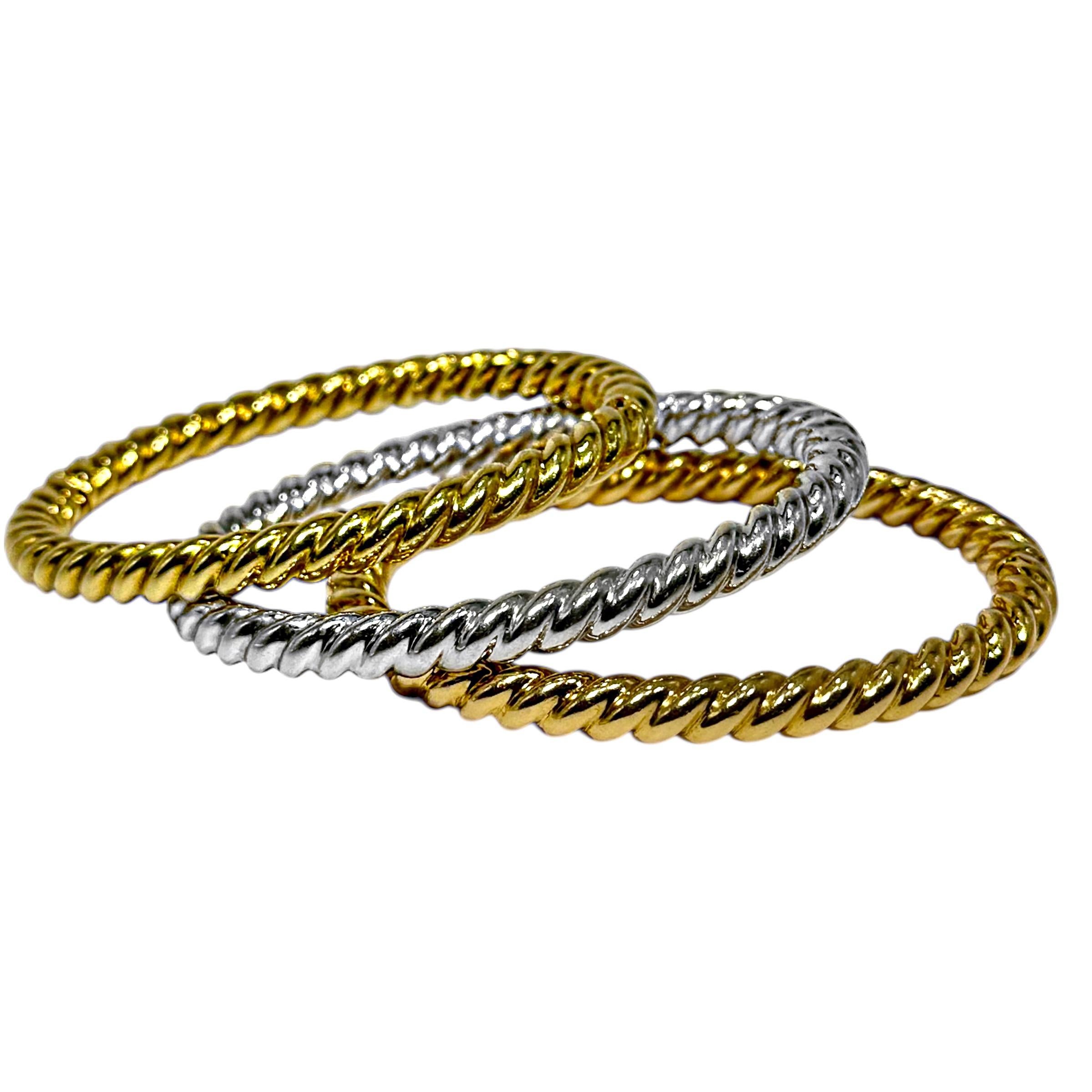 Set aus 3 ovalen Armbändern mit gedrehtem Seil und Scharnier 18K Gelb-, Weiß- und Roségold im Angebot 1