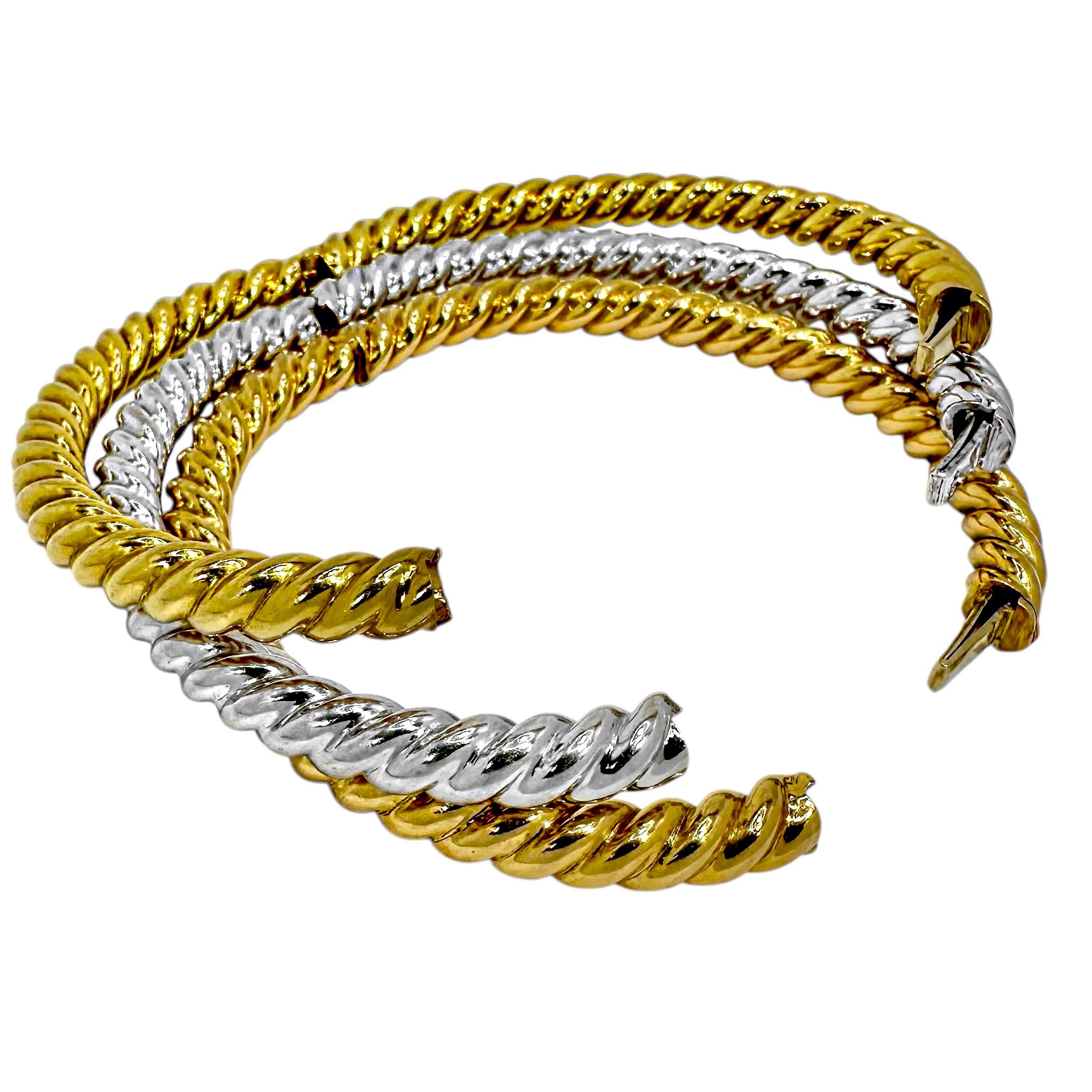 Set aus 3 ovalen Armbändern mit gedrehtem Seil und Scharnier 18K Gelb-, Weiß- und Roségold im Angebot 2
