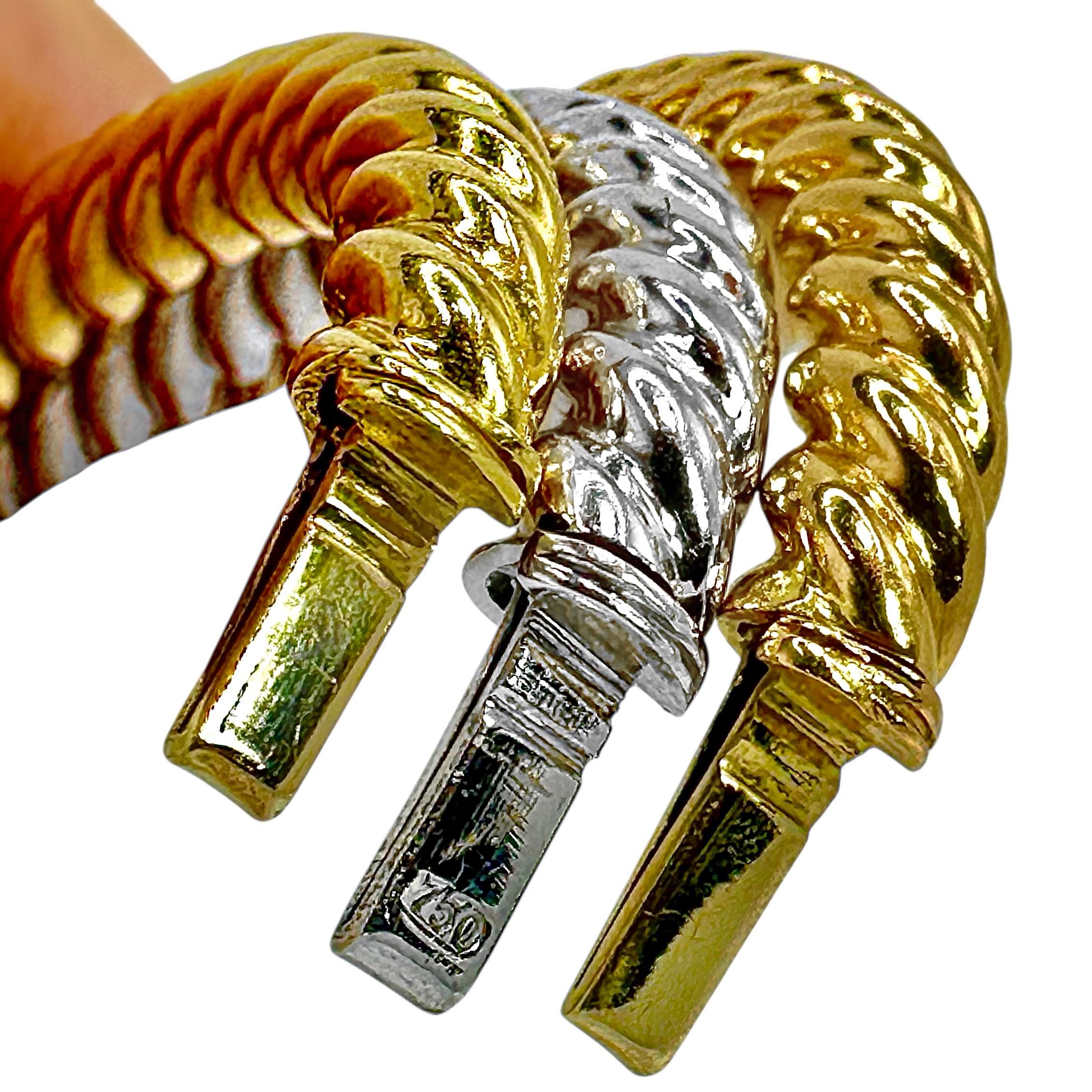 Set aus 3 ovalen Armbändern mit gedrehtem Seil und Scharnier 18K Gelb-, Weiß- und Roségold im Angebot 3