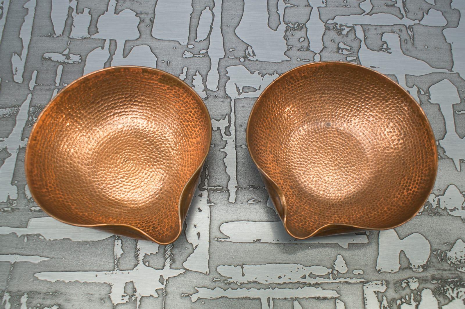 Set of Three Unique Copper Hand Beaten German Bowls, Germany, 1950s 4