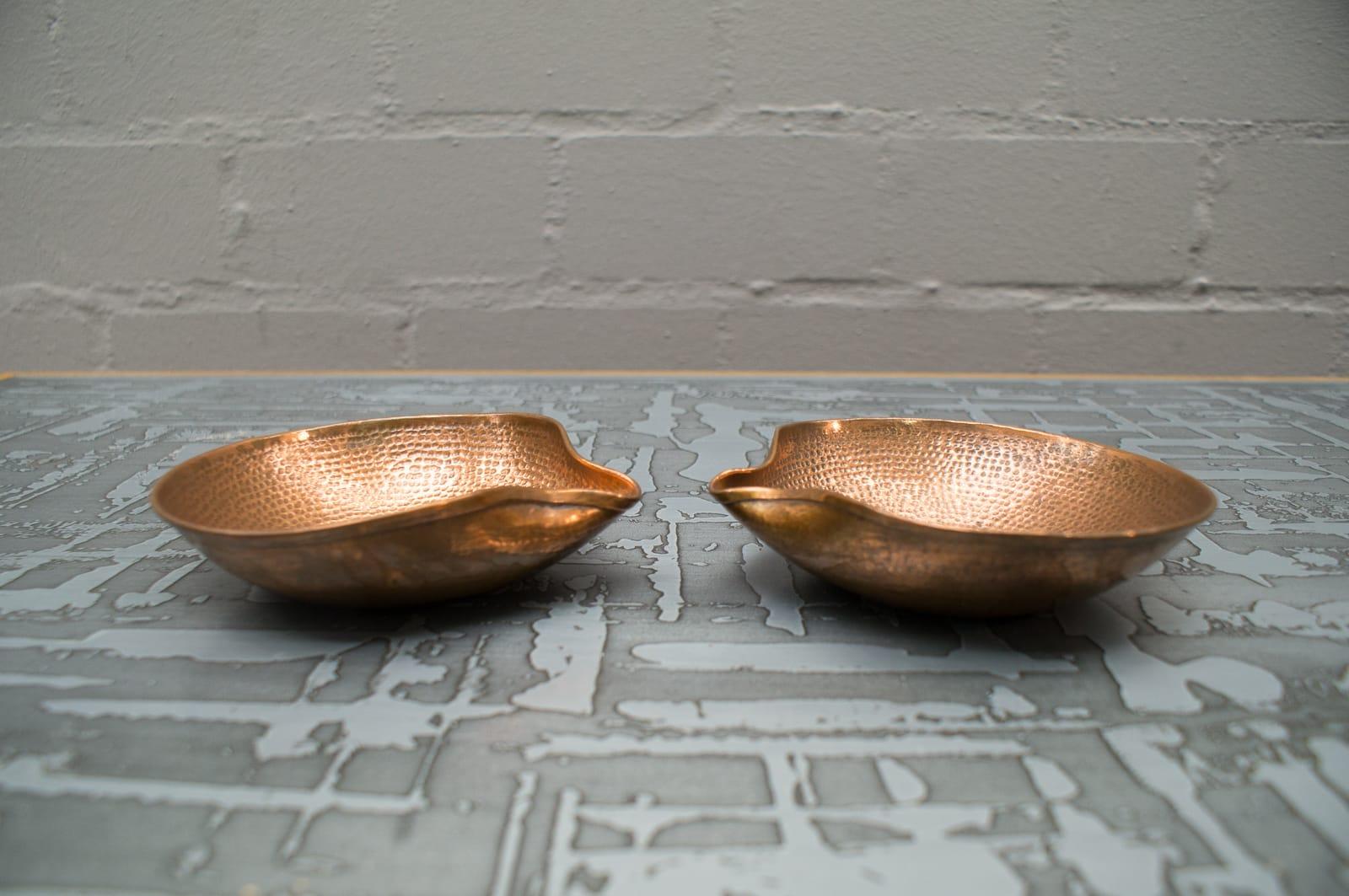 Hand-Crafted Set of Three Unique Copper Hand Beaten German Bowls, Germany, 1950s