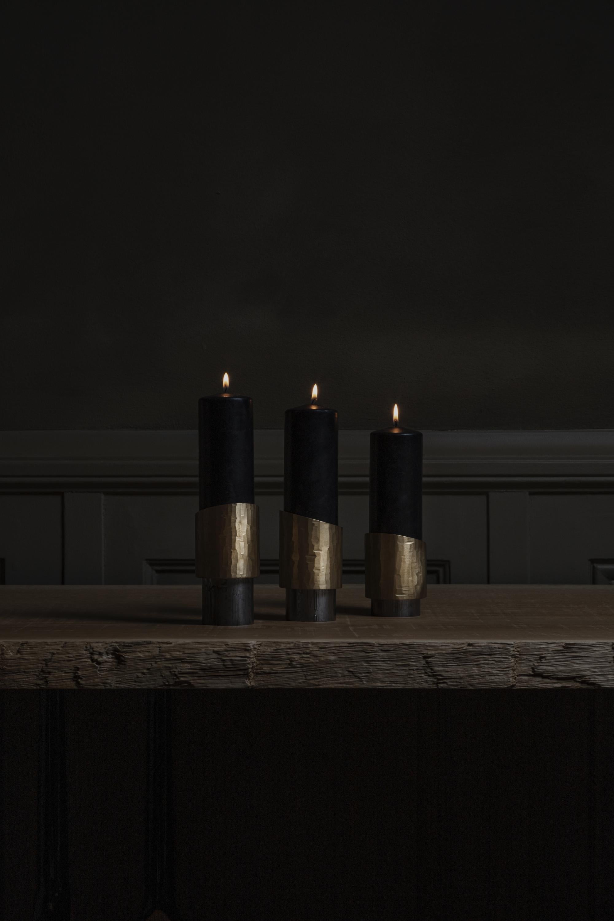 Set of 3 Unique Solid Brass Candleholders, Avalon by William Guillon 3