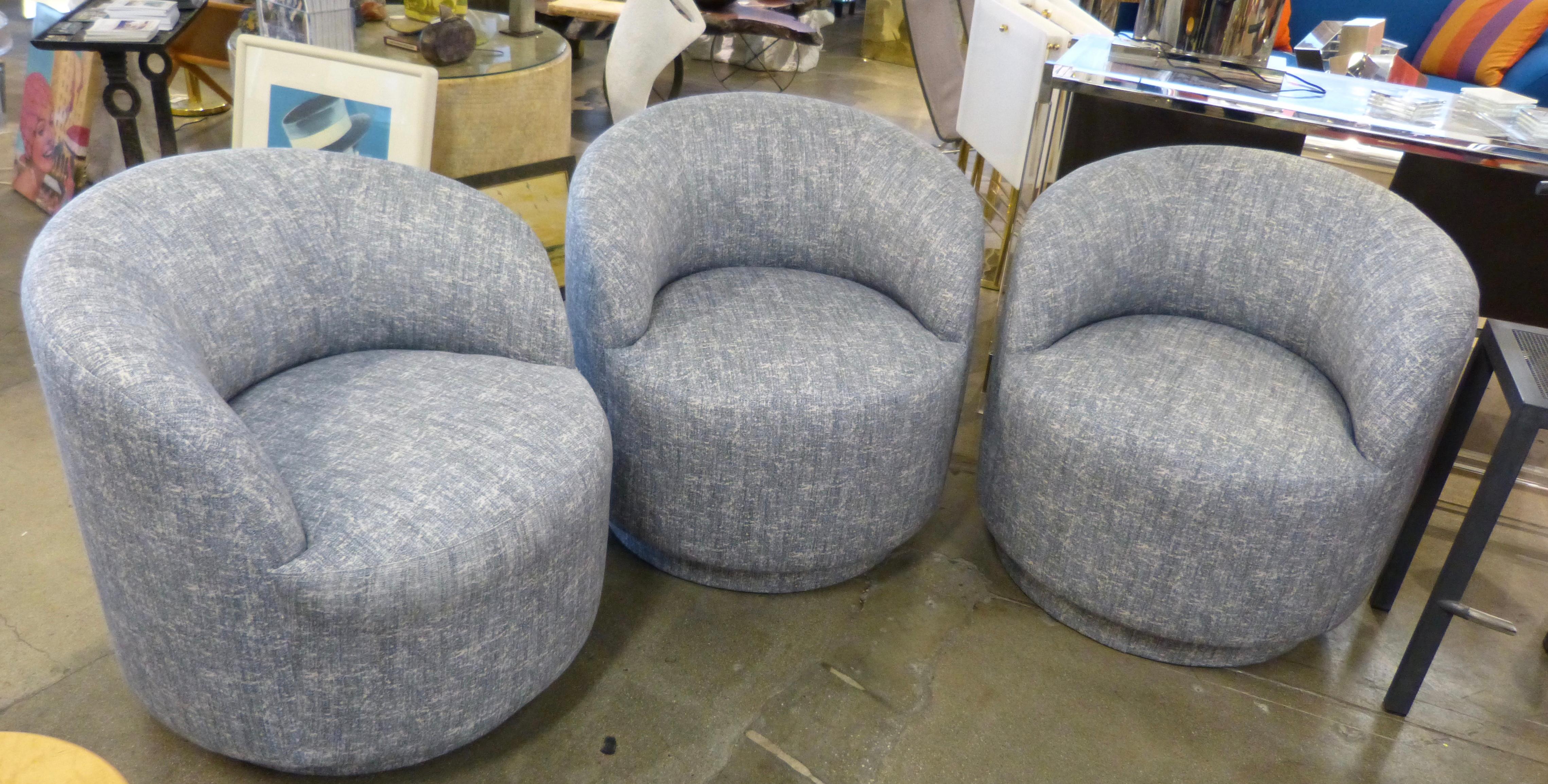 Set of 3 Upholstered Chairs on Platforms In Good Condition In Palm Springs, CA