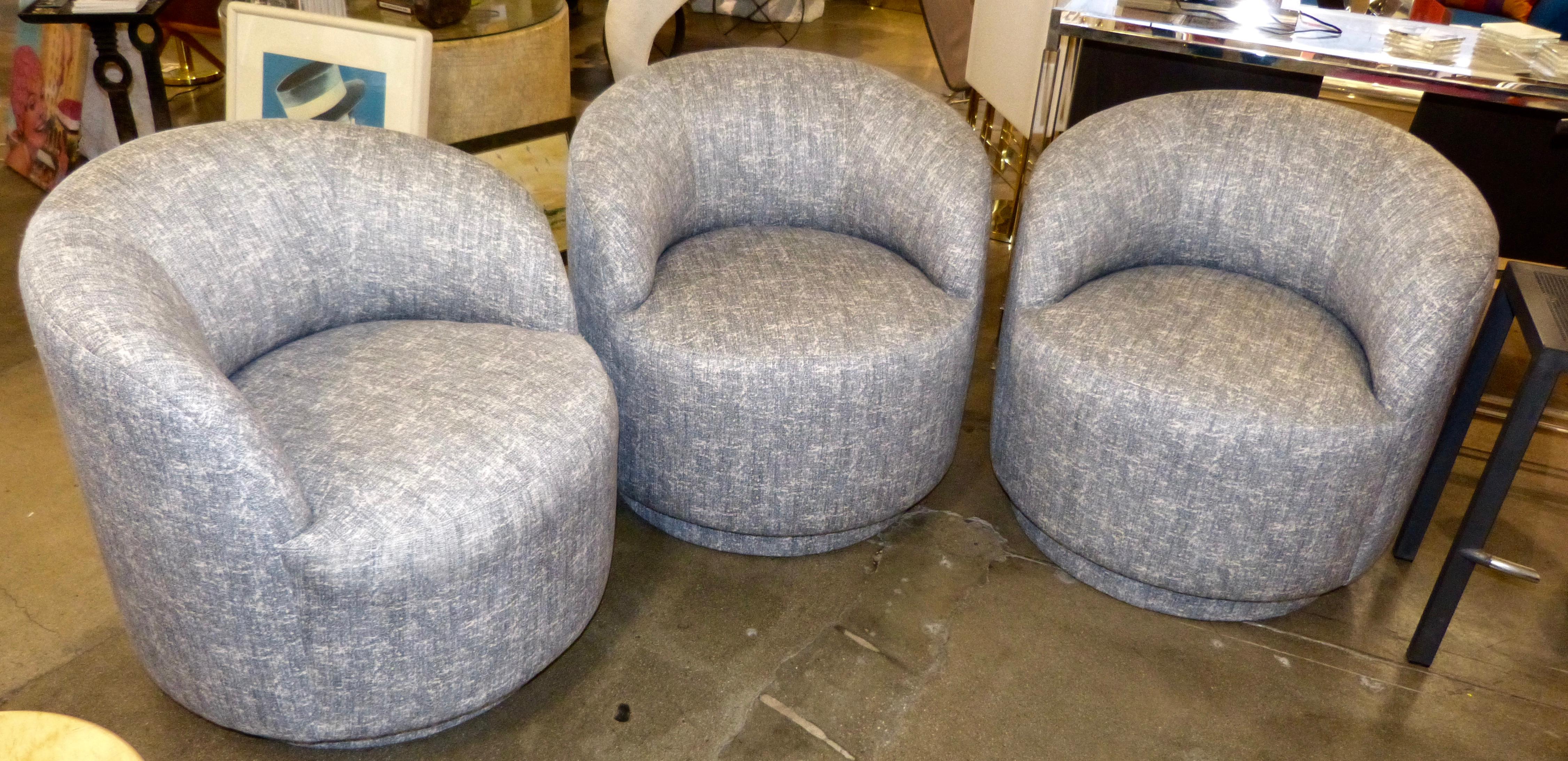 20th Century Set of 3 Upholstered Chairs on Platforms