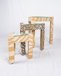 Set of 3 upholstered nesting tables by Pierre Frey, France, 1970s