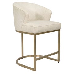 Set of 3 Vanguard Furniture Cream Upholstered Counter Stools with Brass Base