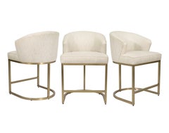 Set of 3 Vanguard Furniture Cream Upholstered Counter Stools with Brass Base