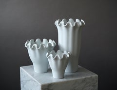 Set of 3 White 'Vaga' Vases by Wilhelm Kage for Gustavsberg, Sweden, 1940s