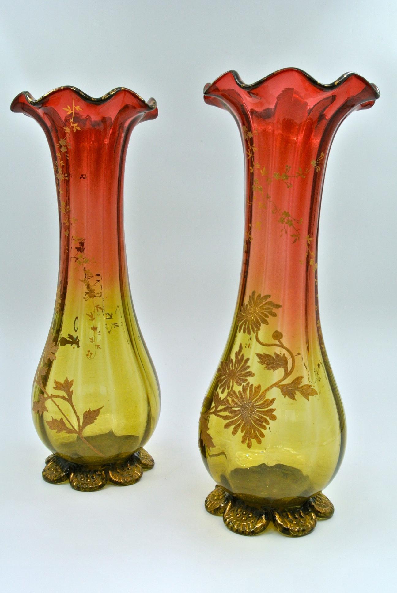 Set of 3 Vases, Enameled Crystal In Good Condition In Saint-Ouen, FR