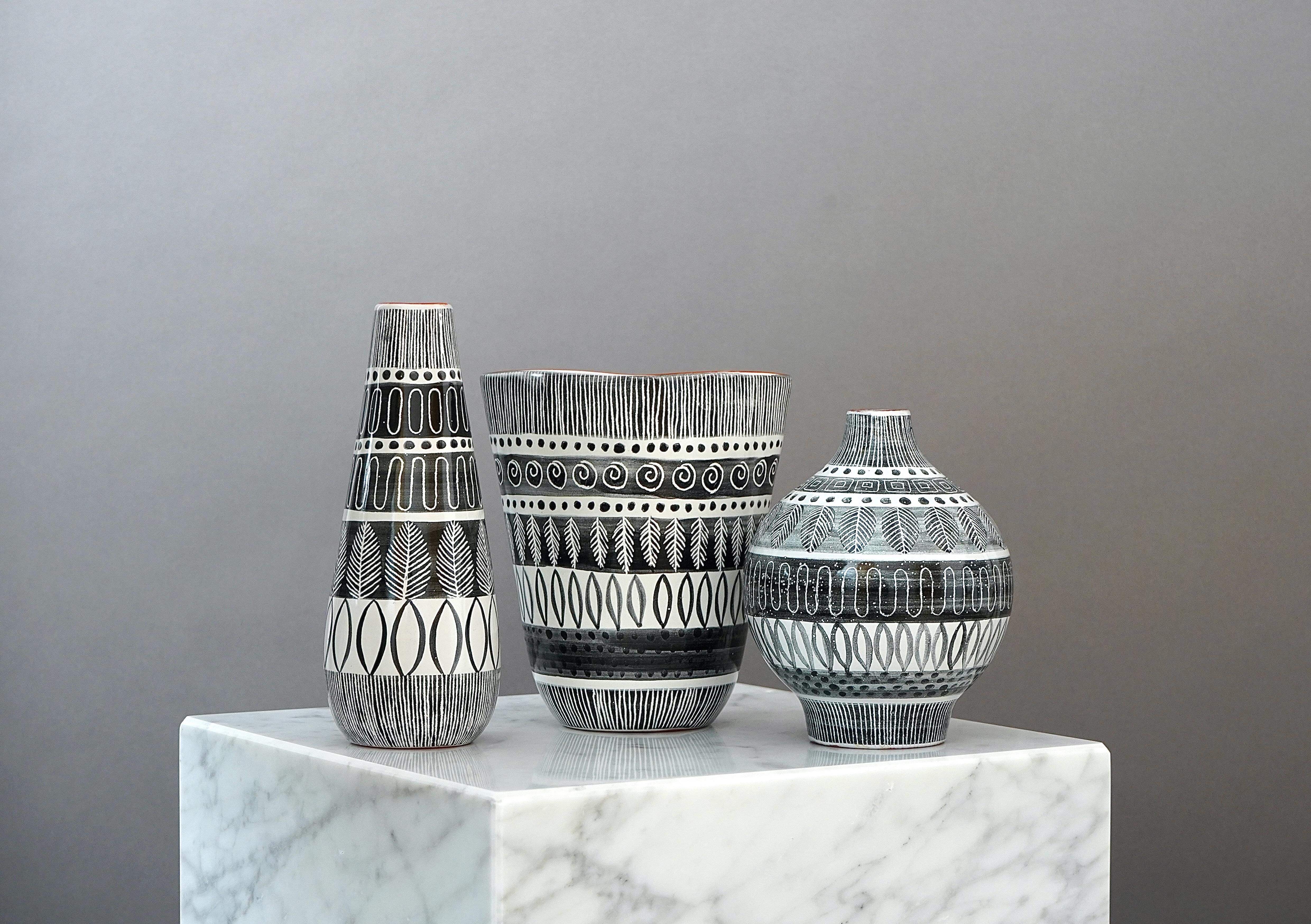 Swedish Set of 3 Vases 'Grafika' by Ingrid Atterberg, Upsala-Ekeby, Sweden, 1950s For Sale