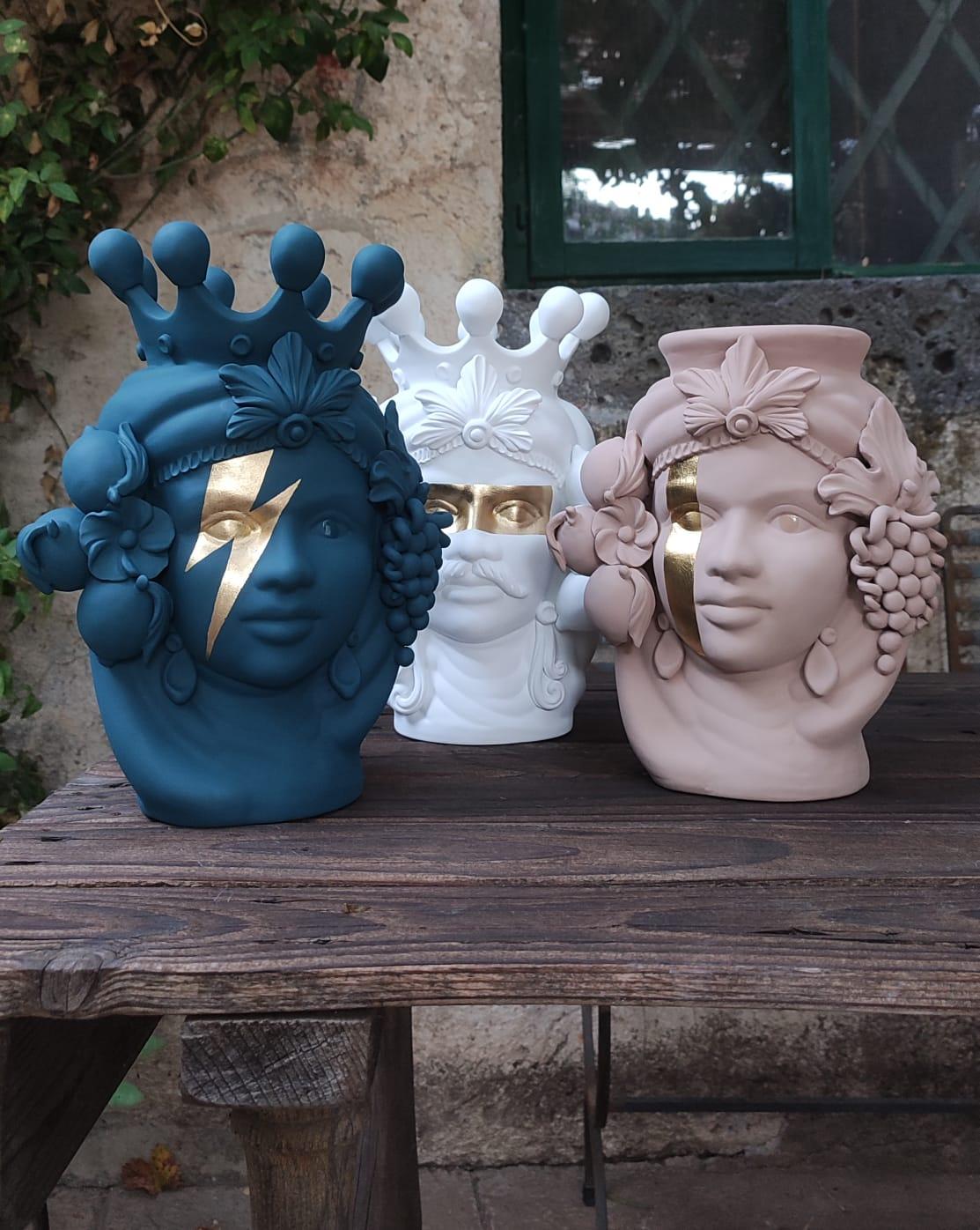 Modern Set of 3 Moor Heads, Handmade in Italy, 2022. BESPOKE possibility. Sicily For Sale