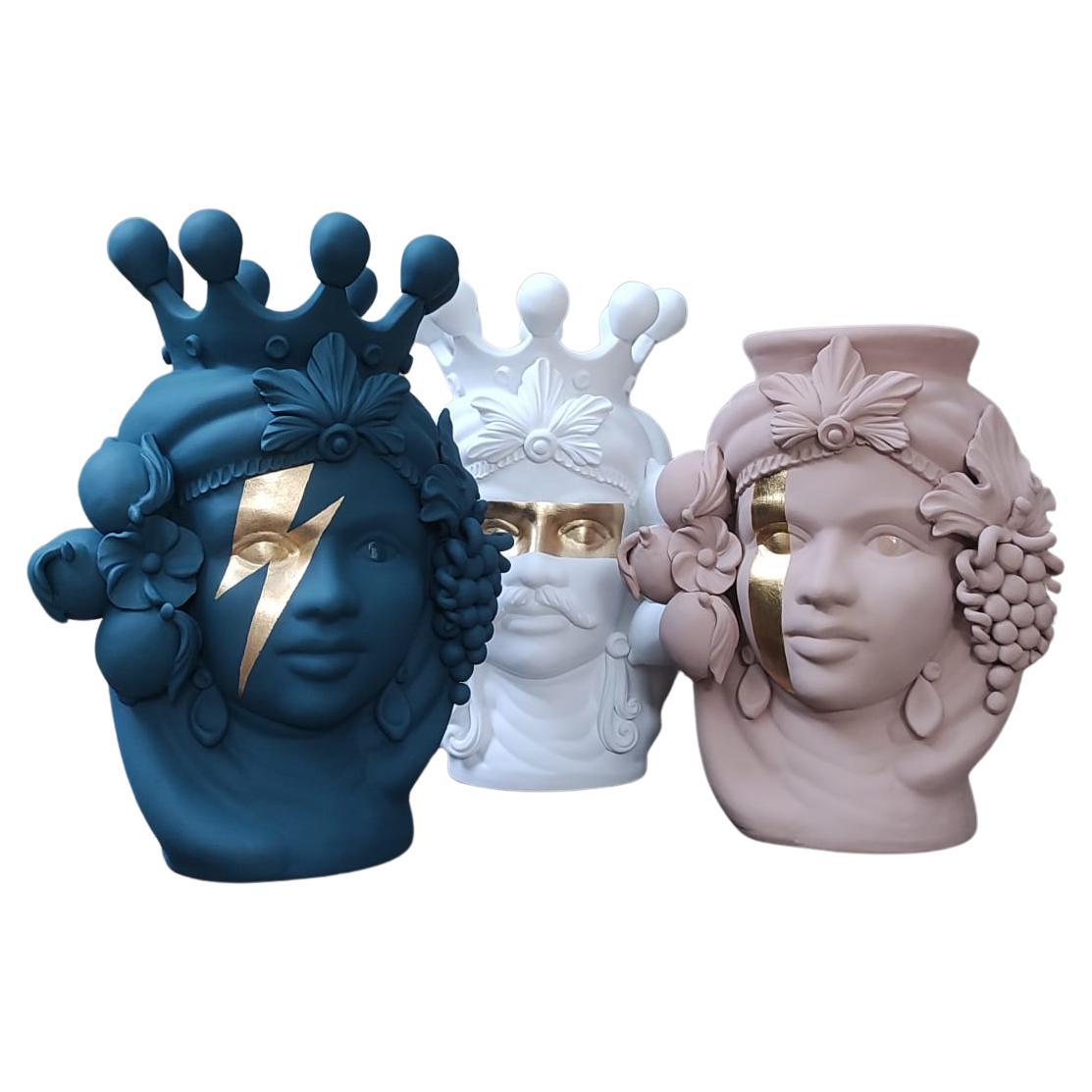 Set of 3 Moor Heads, Handmade in Italy, 2022. BESPOKE possibility. Sicily For Sale