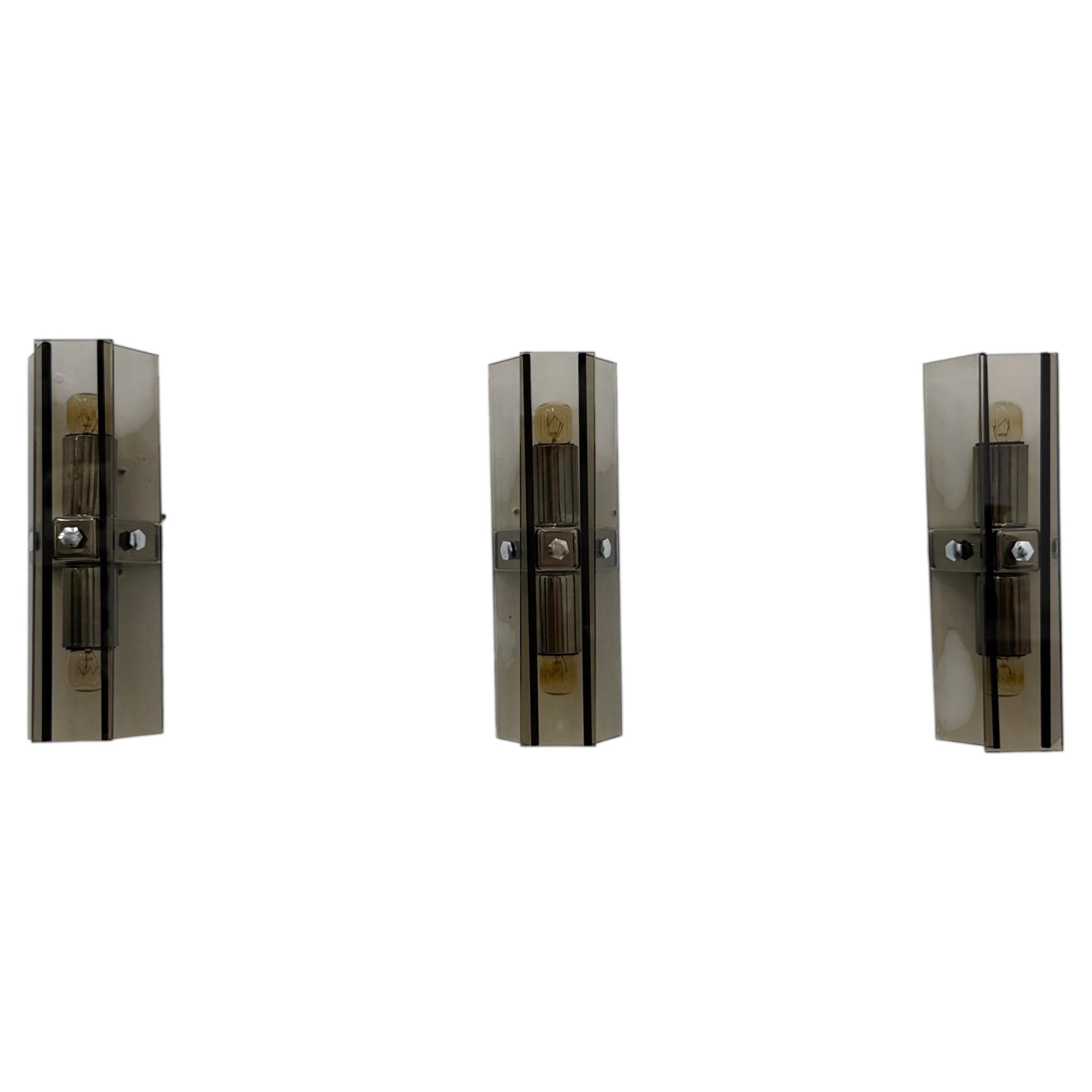 Set of 3 Veca glass wall lamp / sconce , 1970s italy