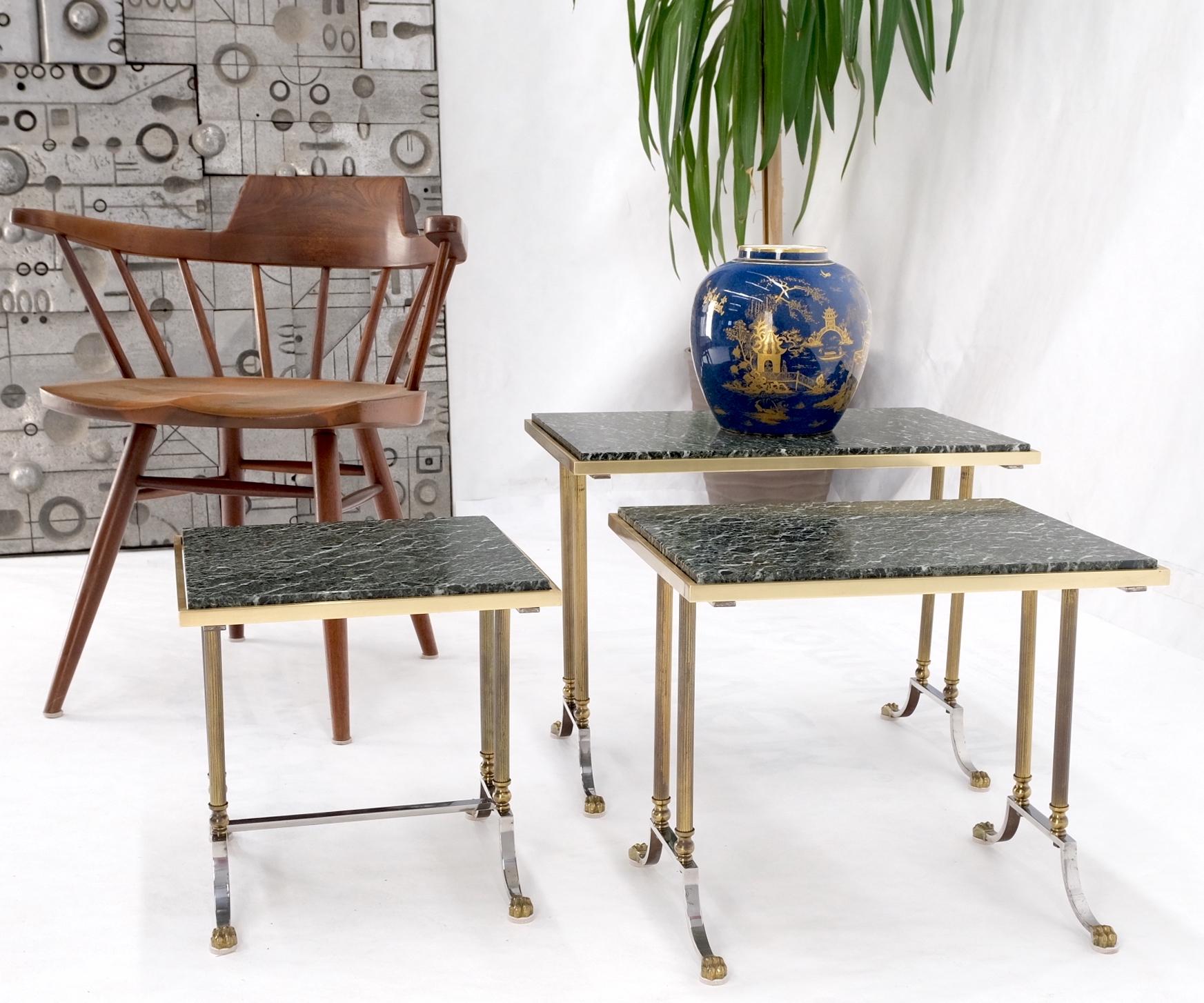 Set of 3 Very Fine Metal Work Brass Chrome Marble Top Nesting Side End Tables For Sale 9