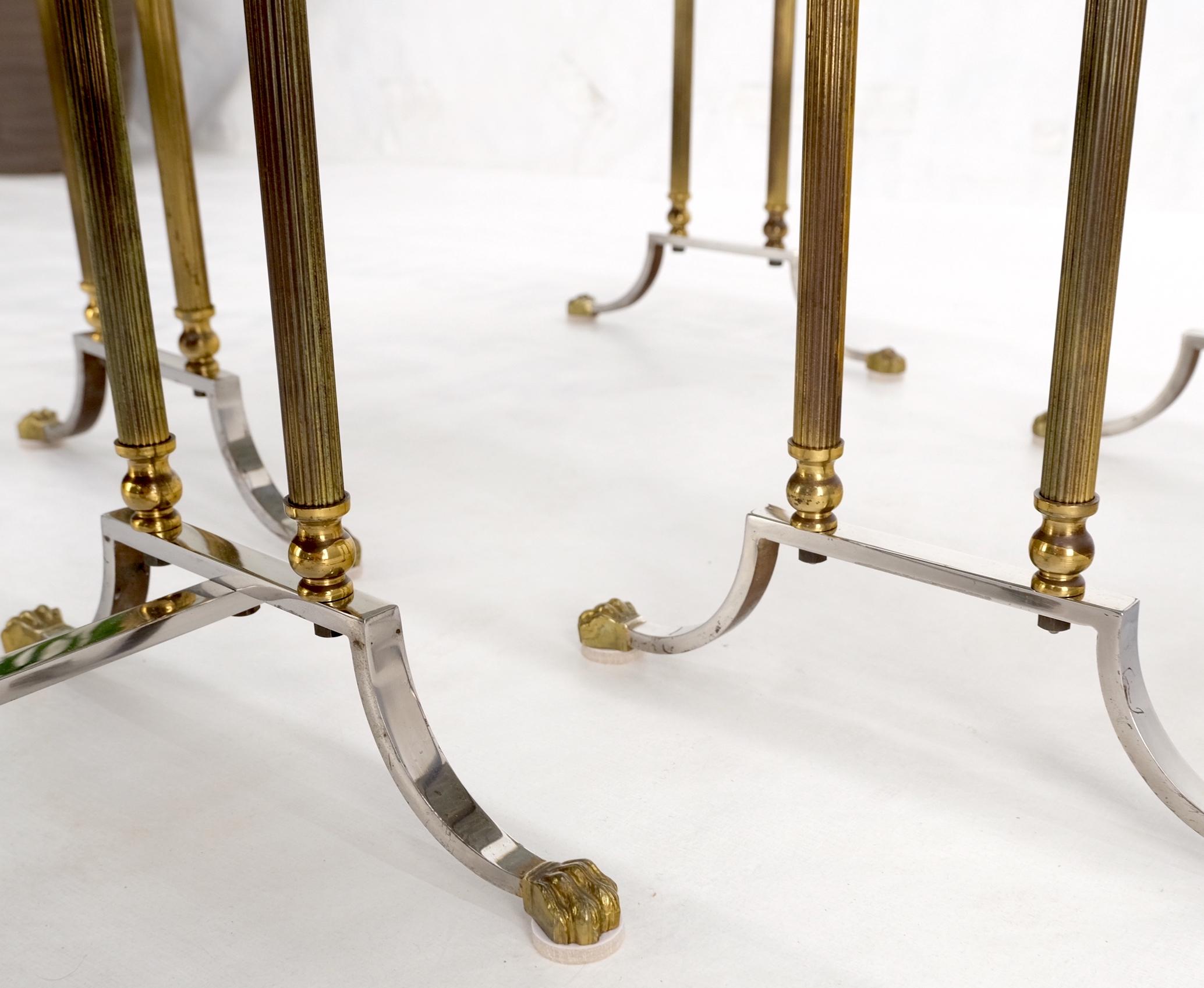 Set of 3 Very Fine Metal Work Brass Chrome Marble Top Nesting Side End Tables For Sale 3