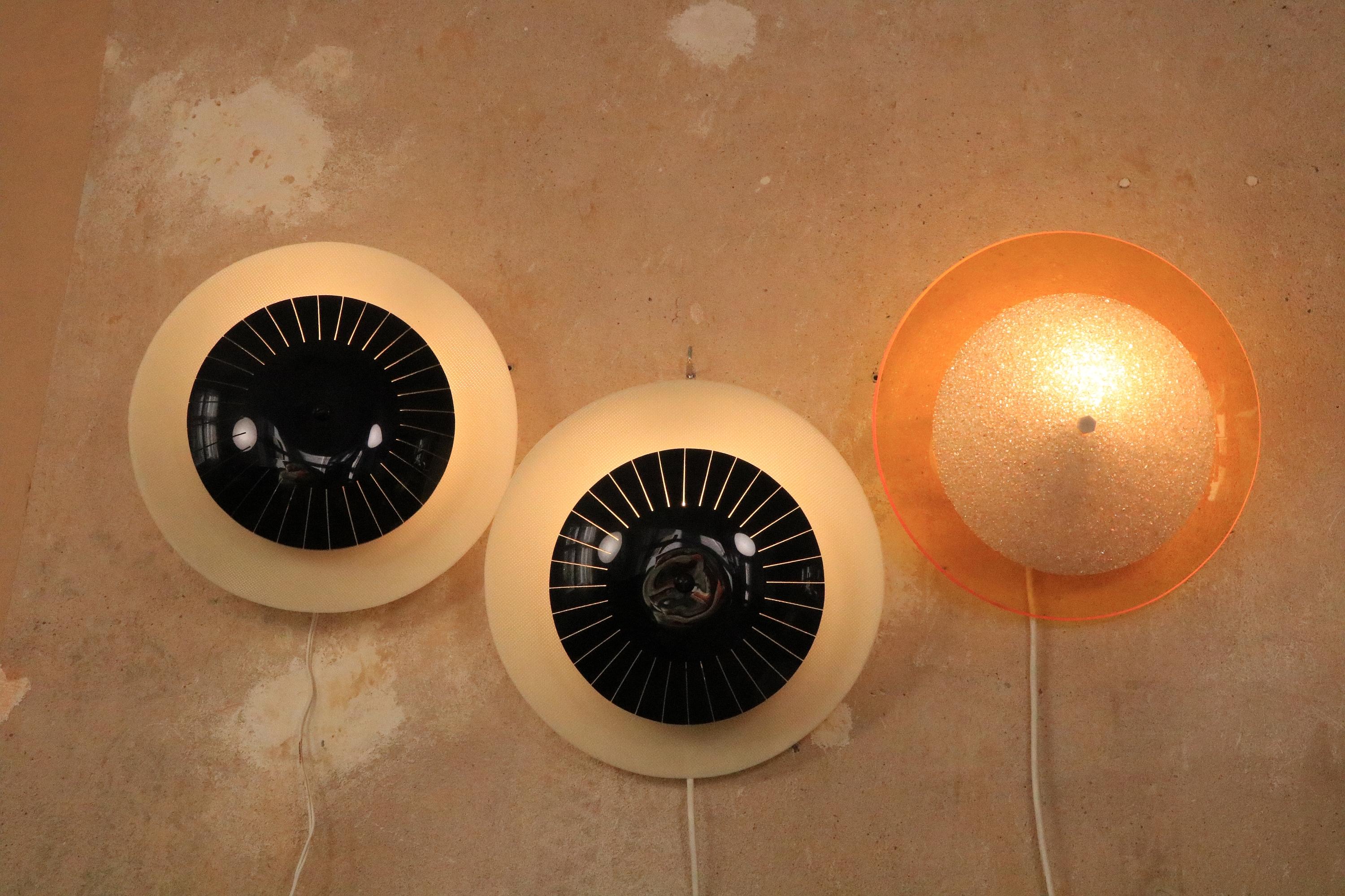 Set of 3 Very Rare Original GDR Design Wall Lights, Acrylic, 1970s In Good Condition For Sale In Berlin, BE