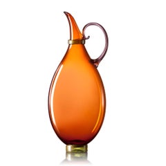 Set of 3 Vibrant Amethyst, Emerald, Apricot Blown Glass Pitchers by Vetro Vero