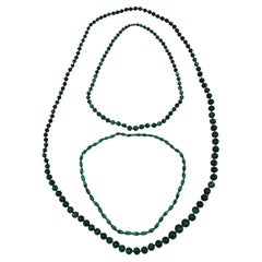 Set of 3 Vibrant Green Malachite Graduated Round Beads Necklaces 1980 Italy