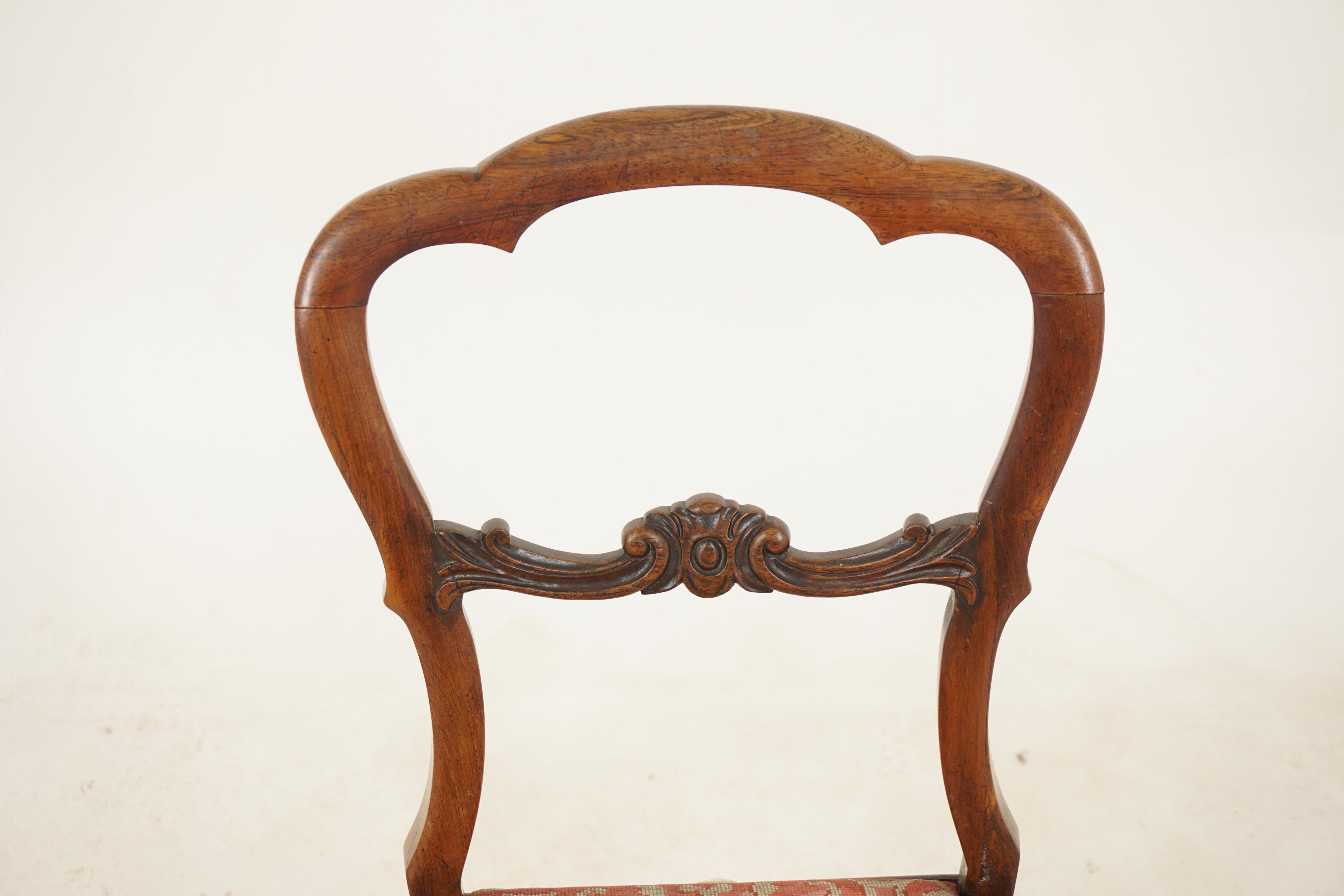 Late 19th Century Set of 3 Victorian Carved Walnut Bedroom Side Chairs, Scotland, 1880