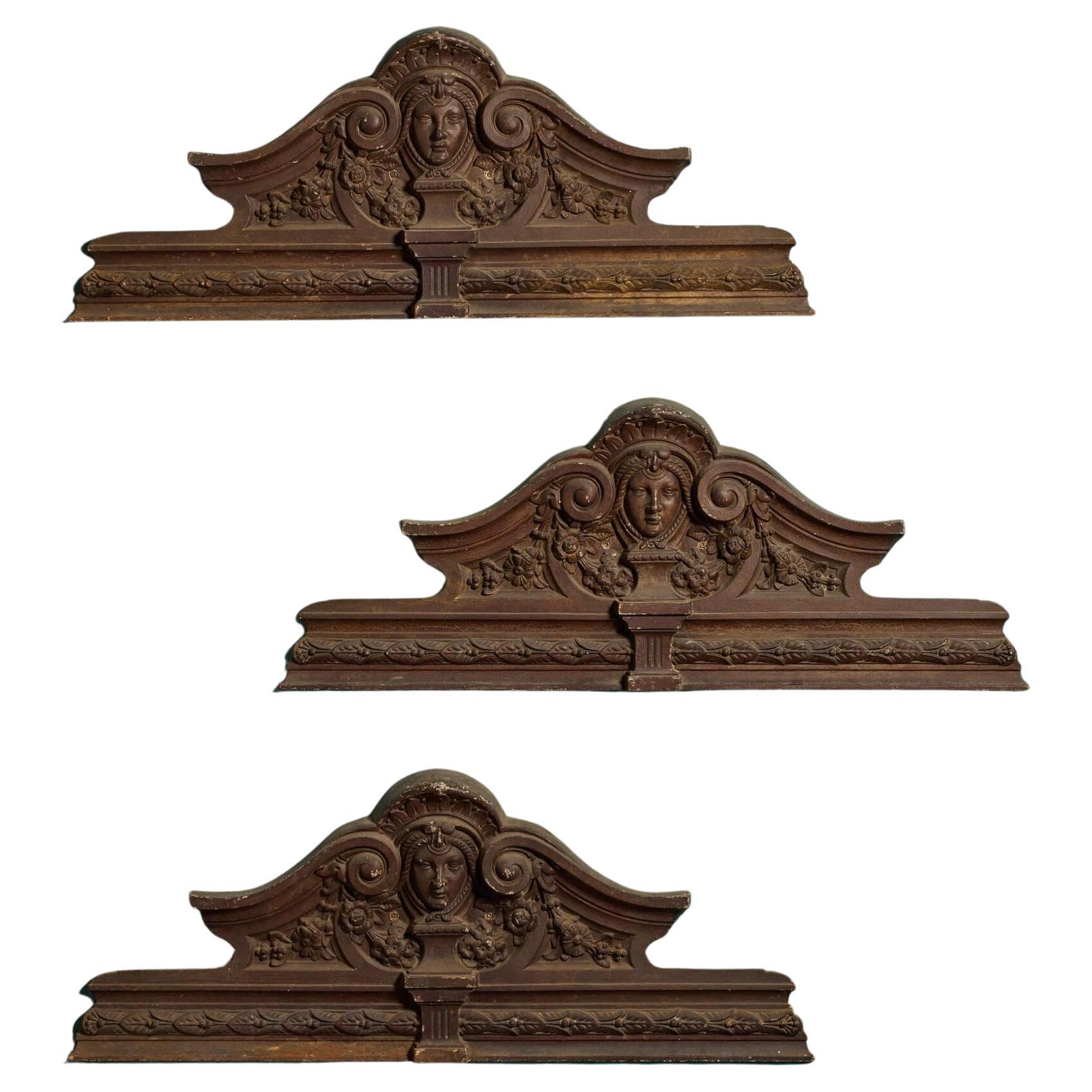 Set of 3 Victorian Cast Iron Door Pediments