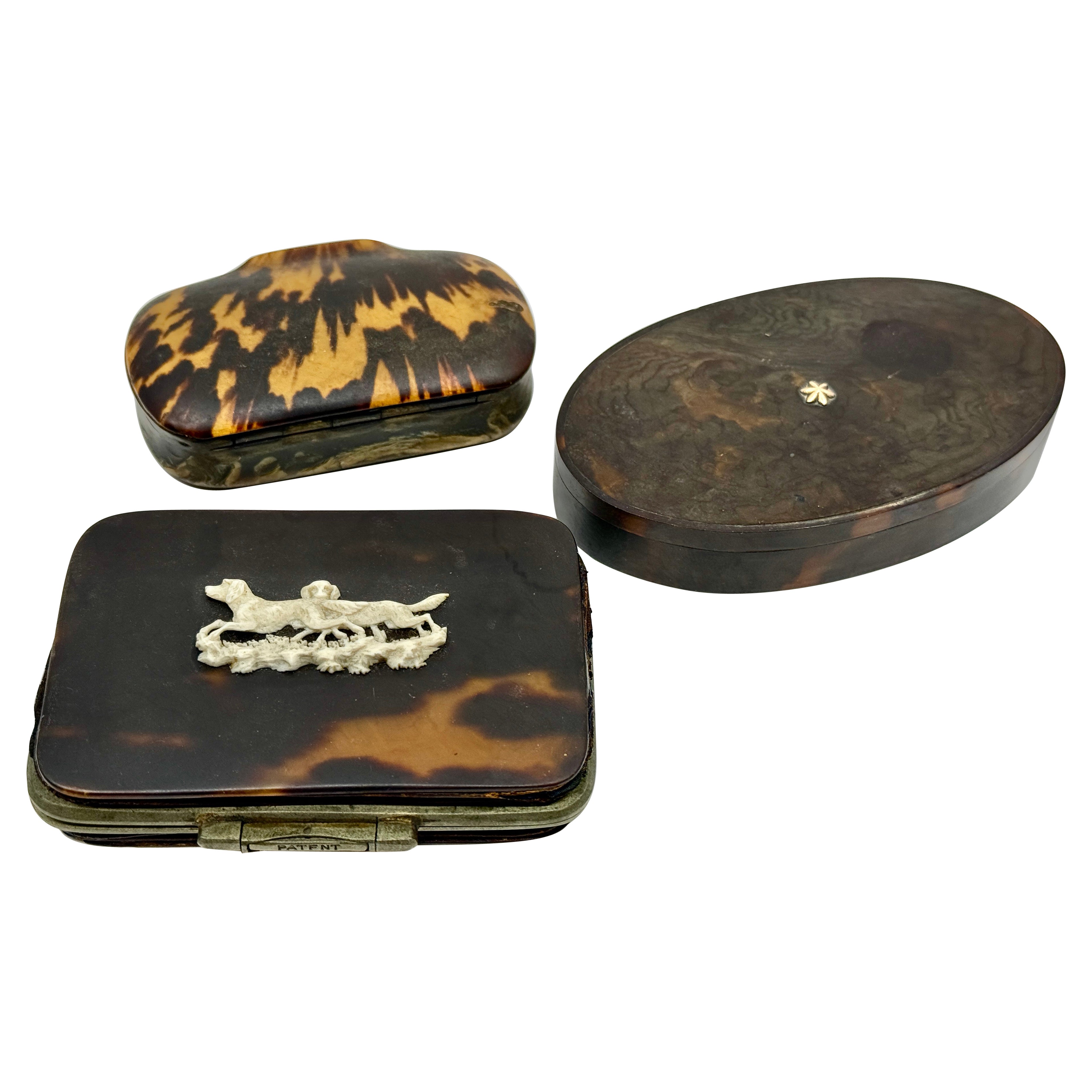 Set of 3 Victorian Horn Snuff or Trinket Boxes