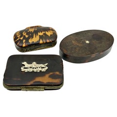 Antique Set of 3 Victorian Horn Snuff or Trinket Boxes