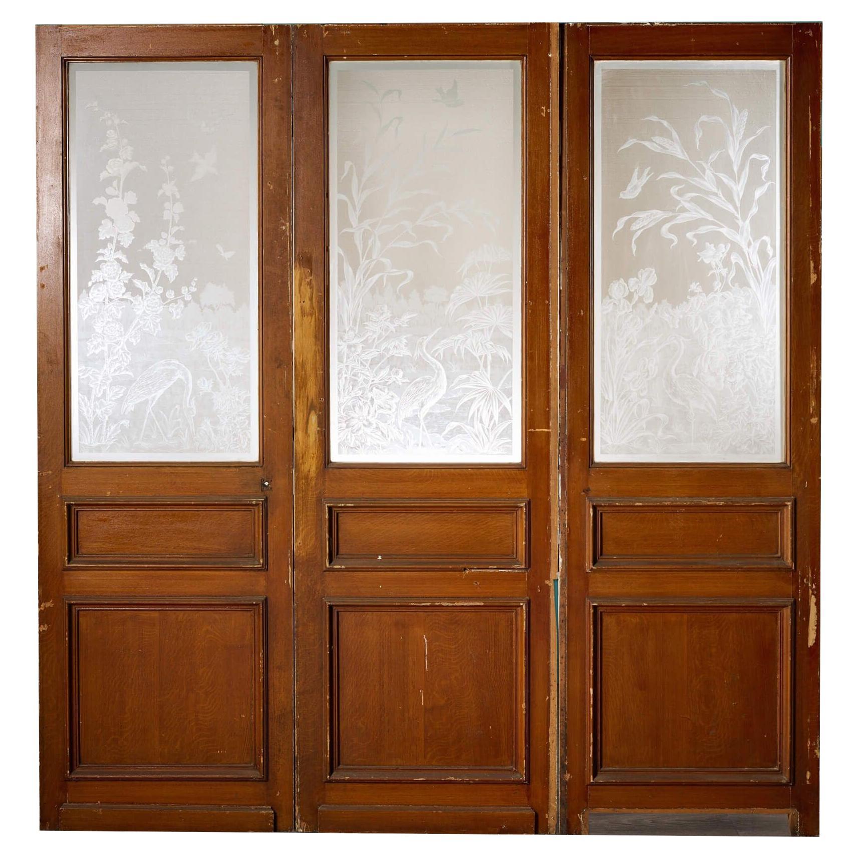 Set of 3 Victorian Internal Acid Etched Glass Doors For Sale