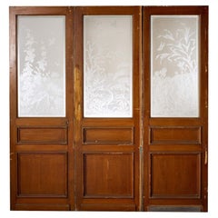 Antique Set of 3 Victorian Internal Acid Etched Glass Doors