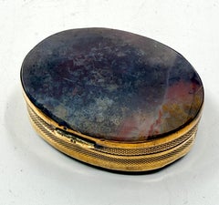 Set of 3 Victorian Snuff or Trinket Boxes Brass with Agate