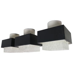 set of 3 vintage 1960s Philips ceiling lamps, iced glass and metal