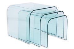 Set of 3 Vintage 1980s Fiam Italia Glass Waterfall Nesting Side End Tables