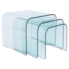 Set of 3 Vintage 1980s Fiam Italia Glass Waterfall Nesting Side End Tables