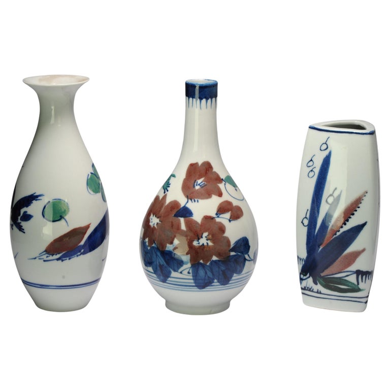 Set of 3 Vintage 20C Chinese porcelain PROC Liling Vases China Underglaze  For Sale at 1stDibs