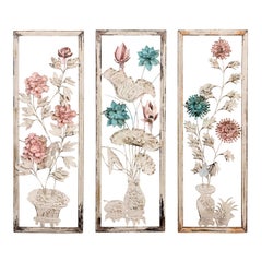 Set of 3 Vintage Asian Tole Wall Hangings