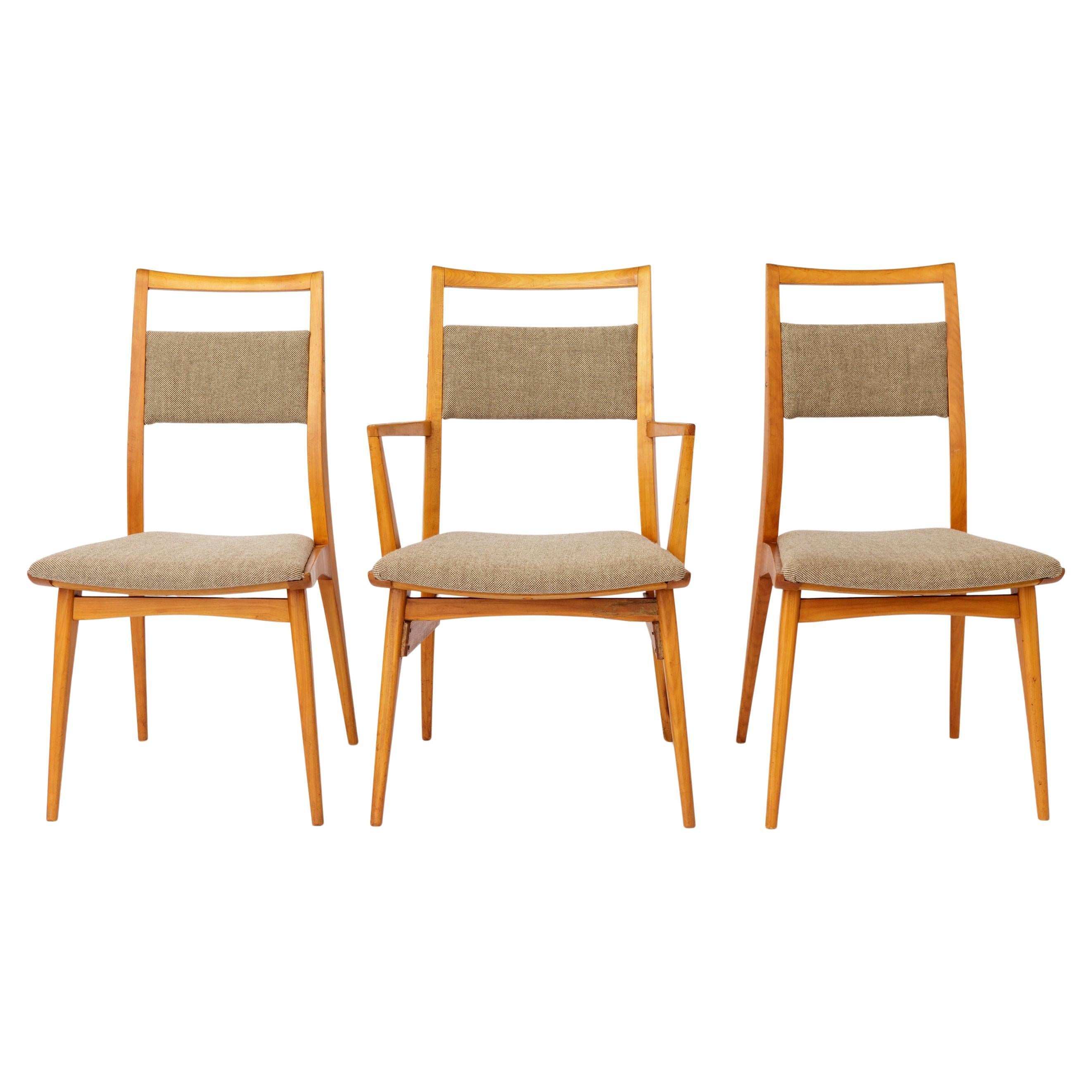 Set of 3 Vintage Beechwood Chairs, 2 Side Chairs 
1 Armchair, 1970s, Germany