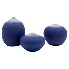 Set of 3 vintage blue miniature ceramics by Antonio Lampecco - Belgium