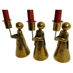 Set of 3 Vintage Brass Angels Alter Hand Hammered P Mexico 4
