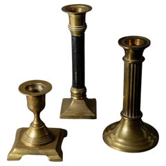 Set of 3 Vintage Brass Candleholders with Mixed Shapes, 1940s