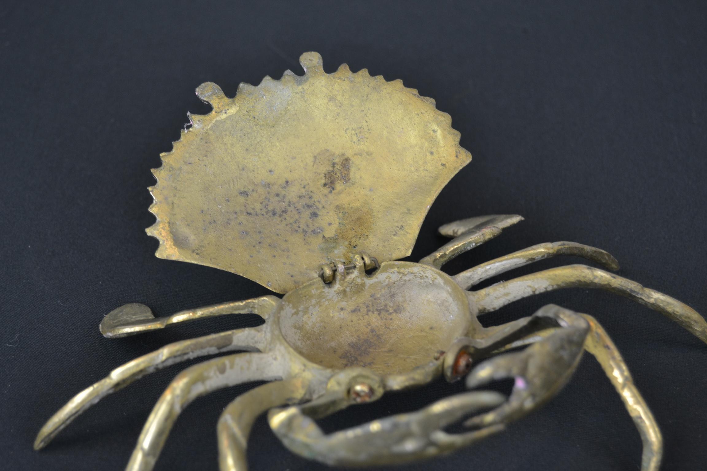 Set of 3 Vintage Brass Crab Trinket Boxes, Crab Sculptures with Lid 3